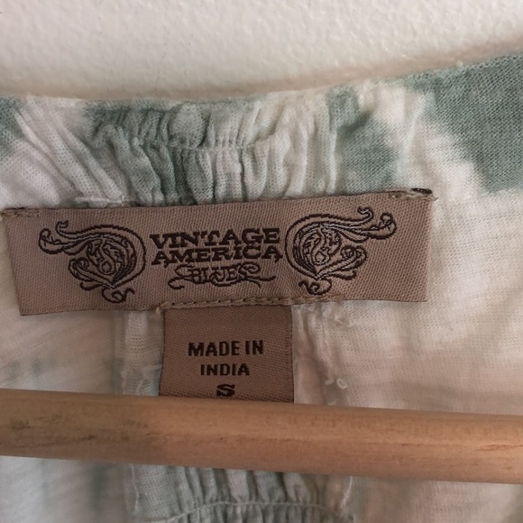 Vintage America Blues boho tie dye top size small sage green and white - Picture 5 of 6